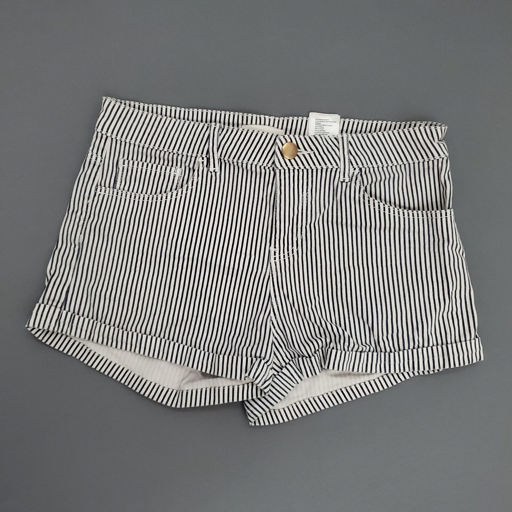 HM Womens Black White Striped Cuffed Denim Shorts‎ Size 4 Nautical Summer Casual